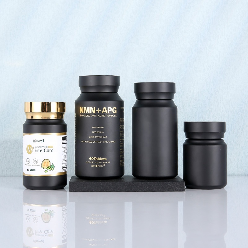 CUSTOM Black Capsule Packaging Bottle Plastic Vials Empty Printed Text Pasted Products Loose Powder Container for Pills Tablets