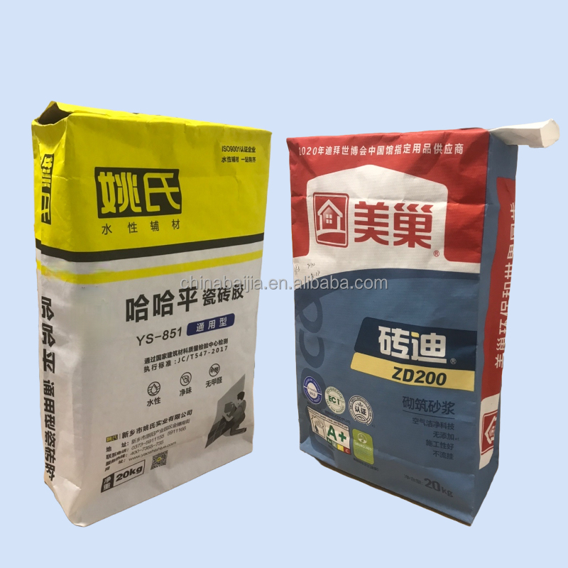 50kg 20kg block bottom valve kraft paper bag for clay gypsum plaster mortar