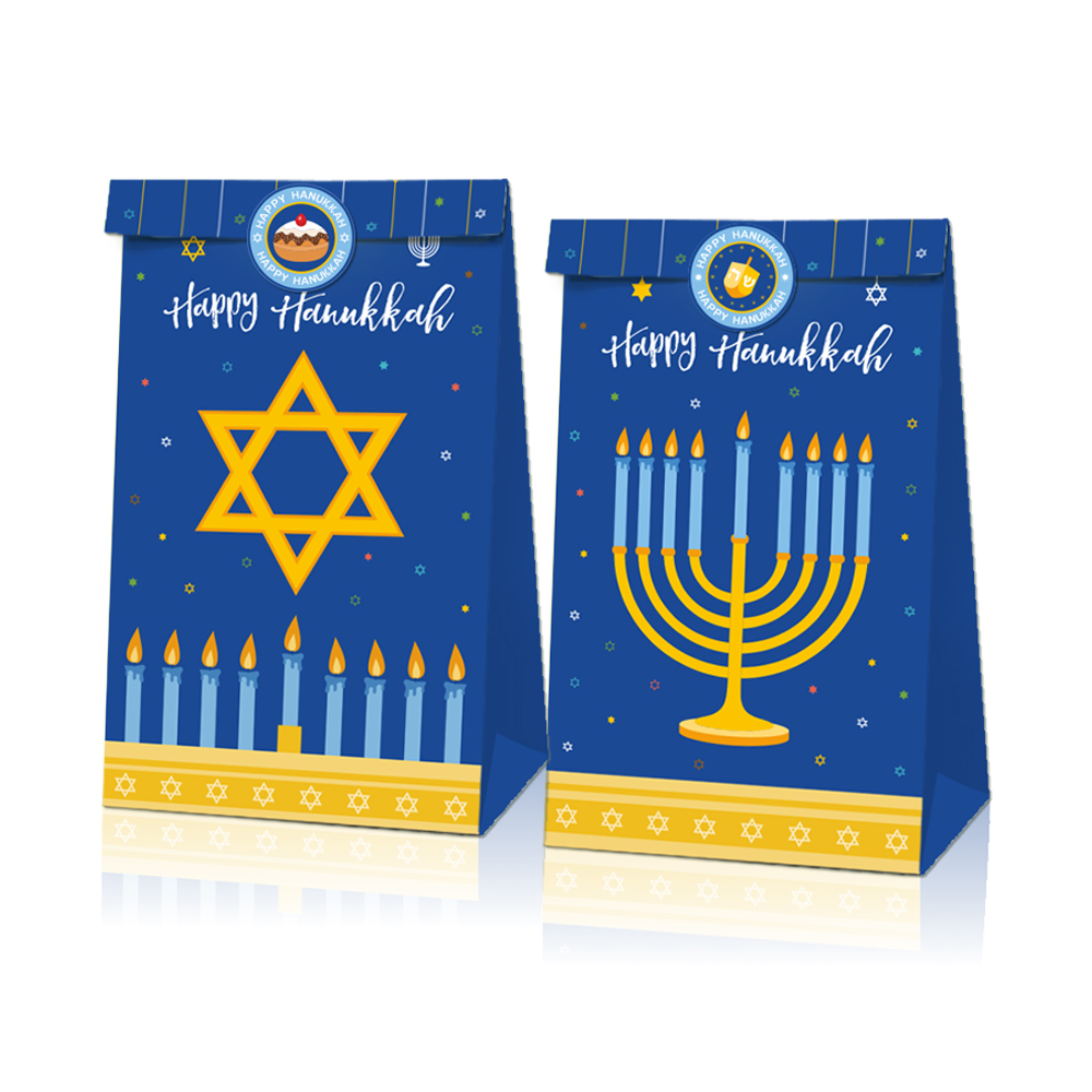 LB040 hanukka тематические сумочки для вечеринок, подарочные пакеты для конфет, 12 шт., пакет из крафт-бумаги с наклейками