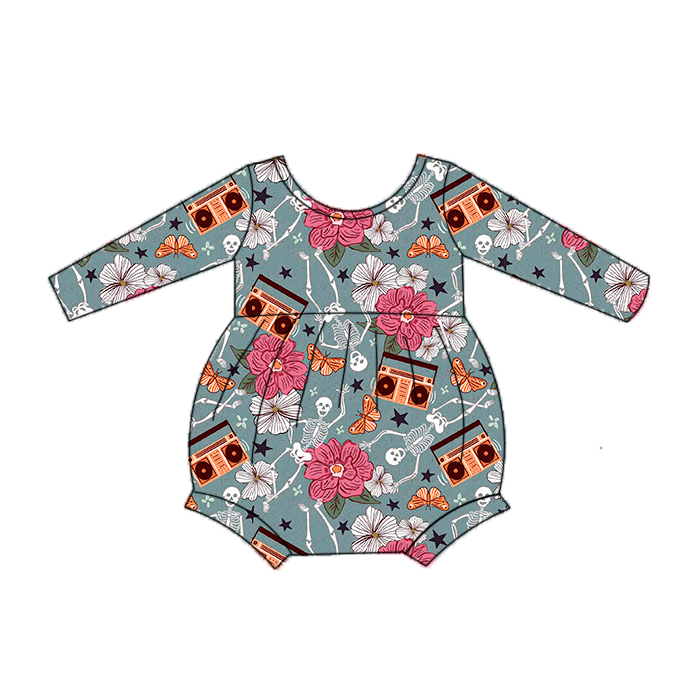 15 pcs custom toddler kids clothing OEM halloween ghost butterfly floral printing leotard long sleeve xmas baby romper