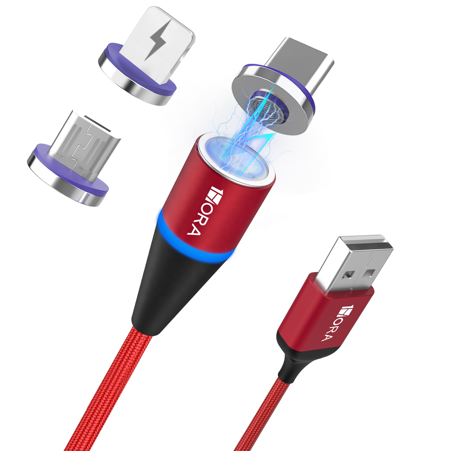 1HORA Magnetic Cable Led 3in1 Fast Charging Magnet Magnetic Charger Cable For Iphone Type C Micro