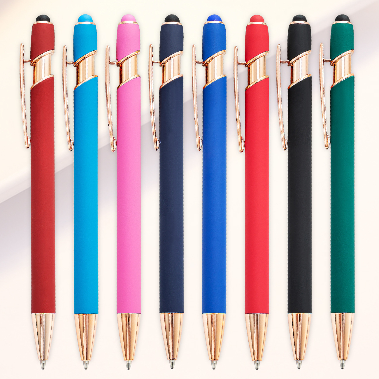 Affordable Rose Gold 2 in 1 Metal Ballpoint Pen Dual-use Stylus Writing Pens Laser Engraving LOGO for Advertising Promotion Pens