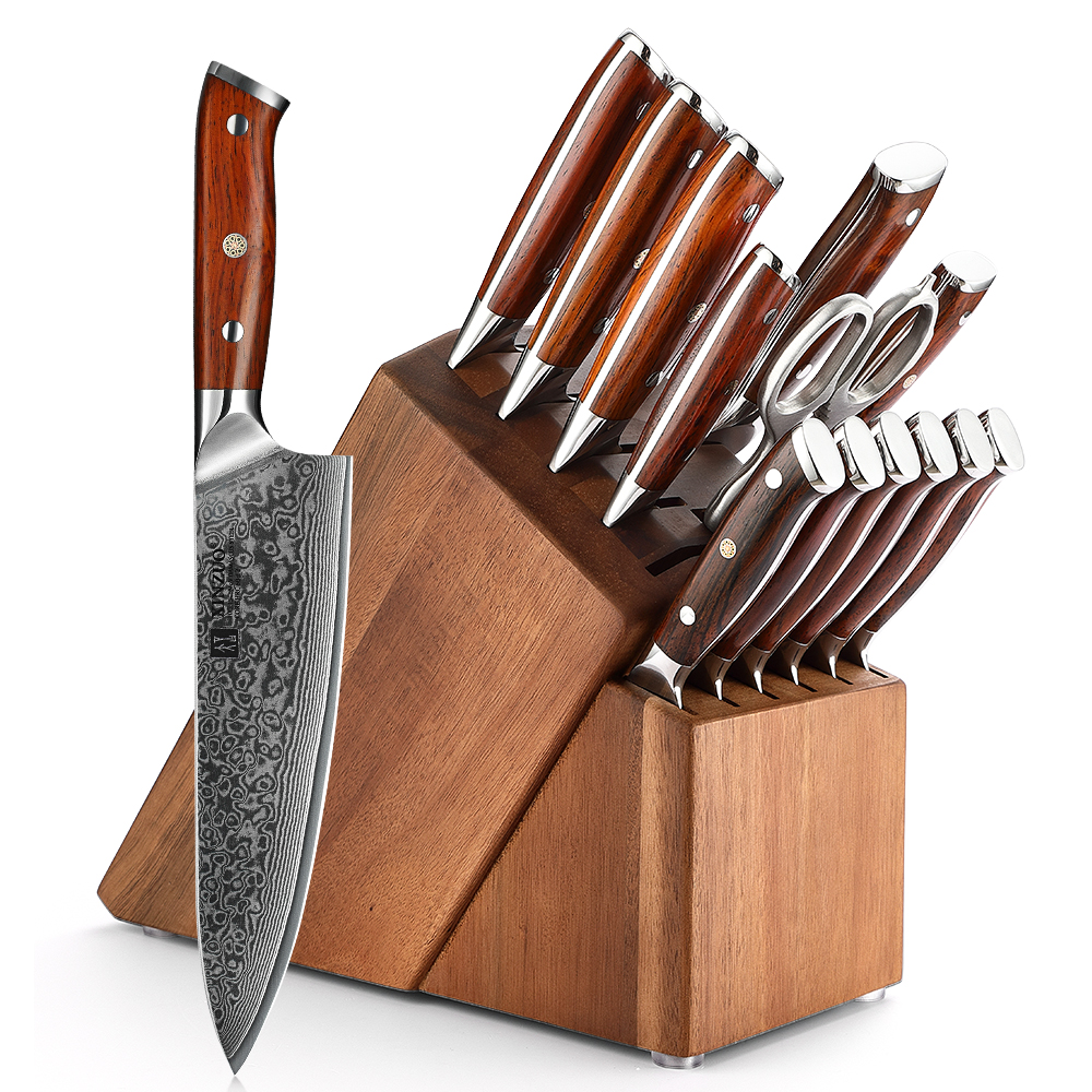 XINZUO Hot Sale 15 Pcs Knife Sets Professional 67 Layers Damascus Steel Carbon Steel Kitchen Chef Knives Set With Accessories