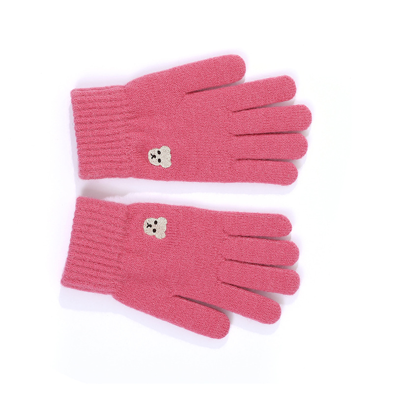 New Arrivalwinterheattechcute Touch Screenfleece-linedthickenedfall And Winter Hairy Five-finger Embroider Fingerless Gloves