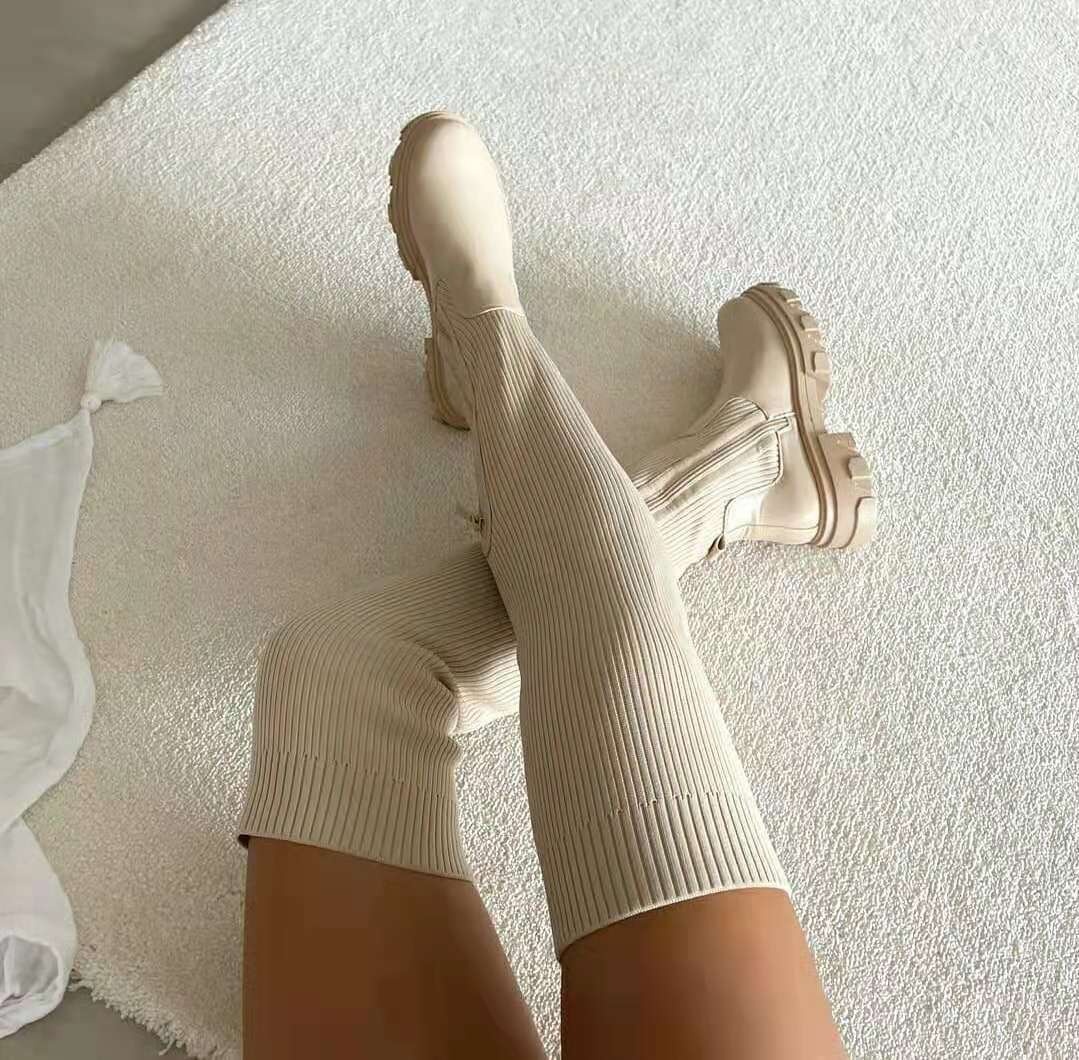 Thigh Length Stretch Sock Boots Women Knee Thigh High Platform Heel Boots Gym Shoe For Winter