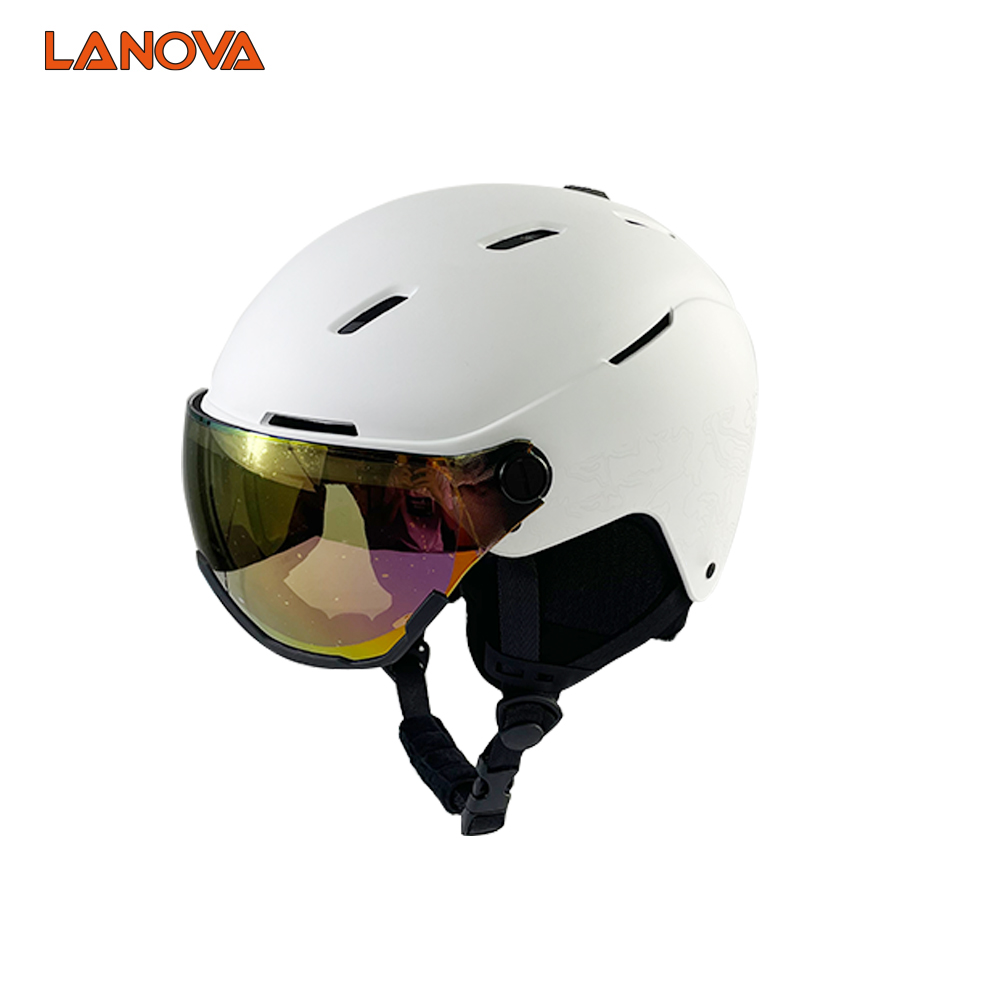 CE EN 1077 Certificated High Class Snow Sports Skiing Ski Helmet with ear muff & visor goggle strap