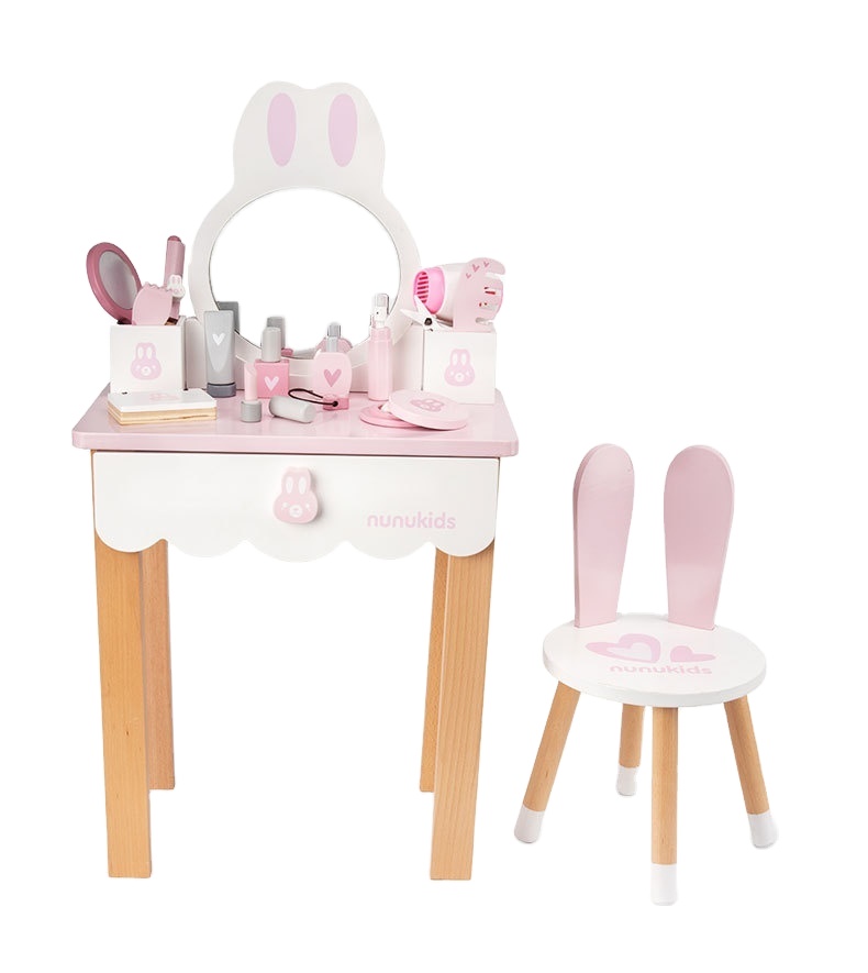 Nordic Style Simple Wooden Rabbit Ear Children's Dressing Table Toy Set Kids' Dressing Tables Set