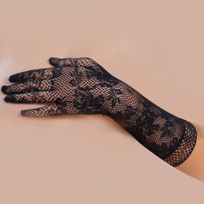 Womens Ladies Party Elegant Long Fingerless Mesh Fishnet Adult Black Glove-s For Bridal