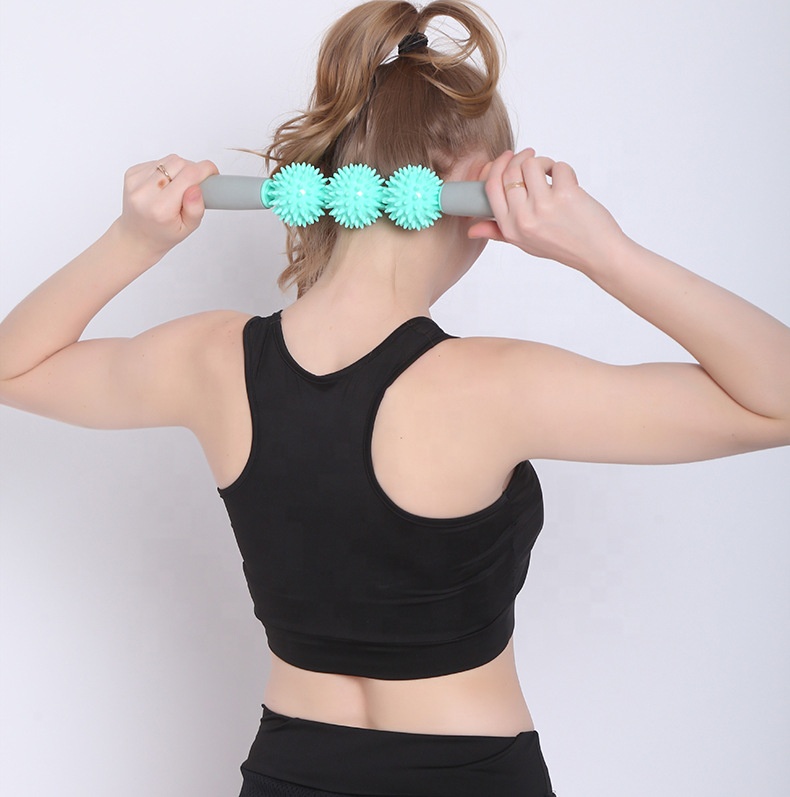 High quality Hedgehog shape PVC 3 balls muscle relaxation roller yoga massage stick