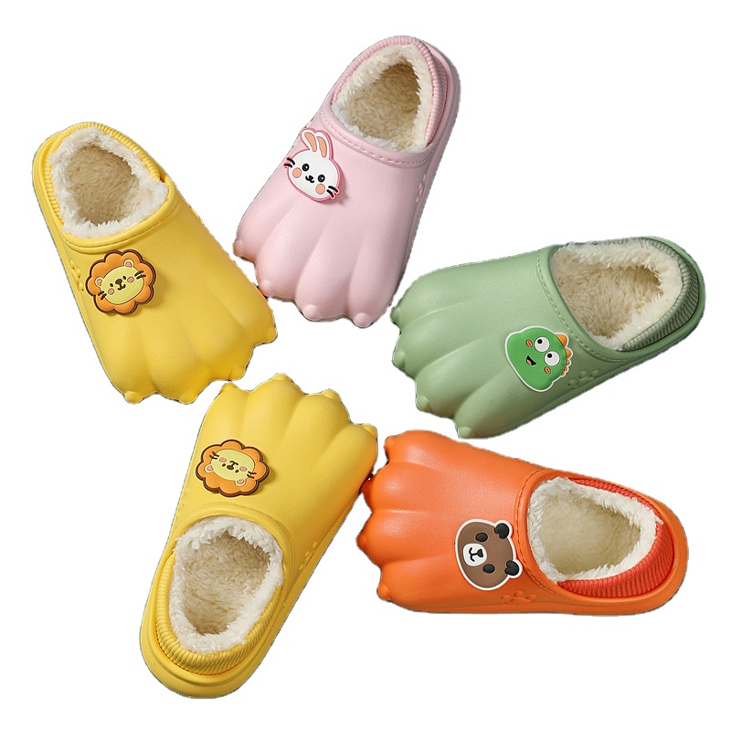 Winter Warm EVA Material Cotton Lining Slippers Kids Fur Slippers Baby Cartoon Lovely Sandals Indoor Shoes for Children