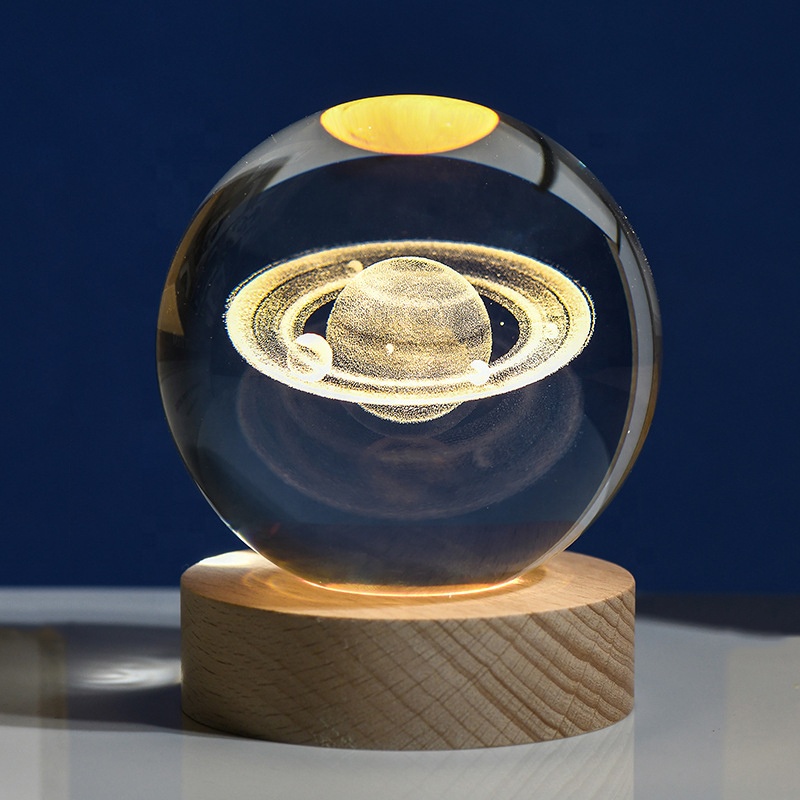 Wholesale 3D Laser Engraving Crystal Ball Night Lamp Spheres Custom Galaxy Solar System Earth Crystal Ball With LED Base CBC-03