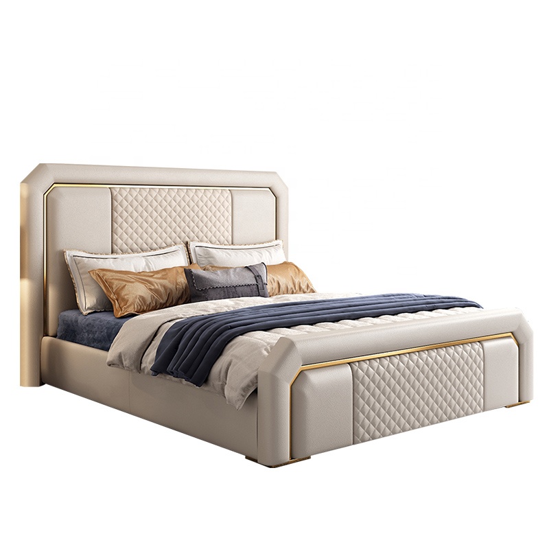 New Model Modern European Bedroom Furniture Luxury Leather Double Bed