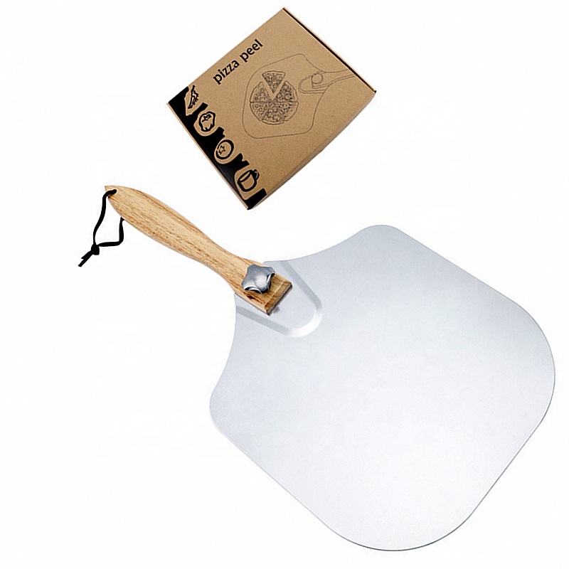 In stock Foldable aluminium pizza peel with wood handle 12X14 inch pizza paddle homemade pizza peel