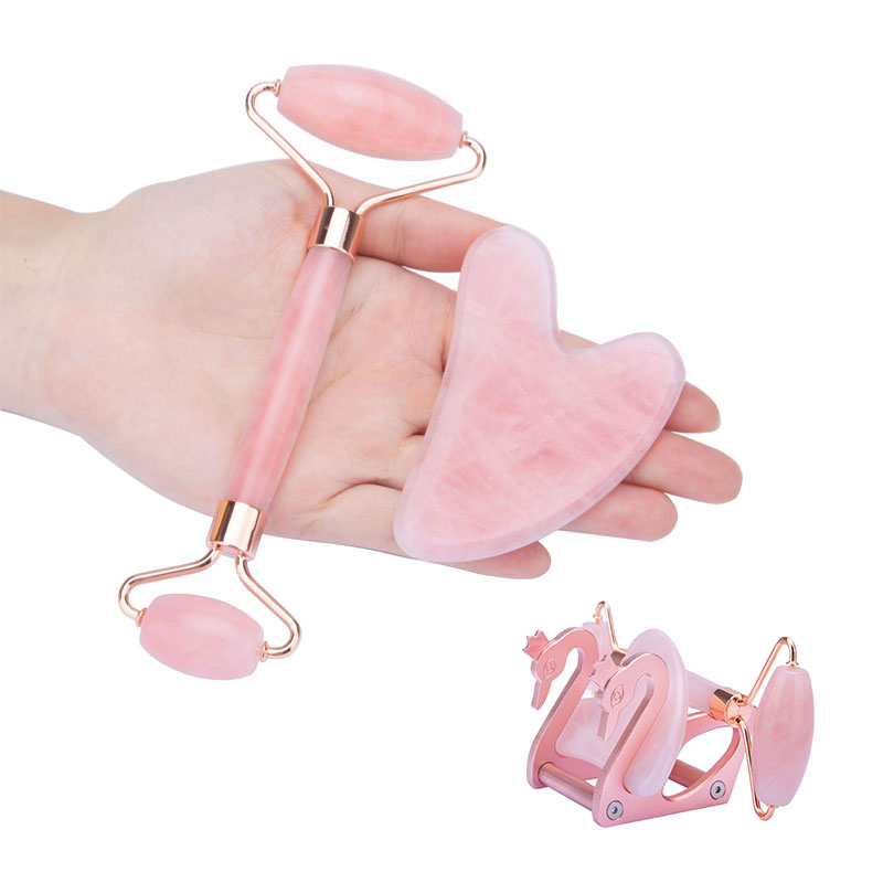 Wholesale Natural Rose Quartz Bulk Pink Jade Roller And Gua Sha Set