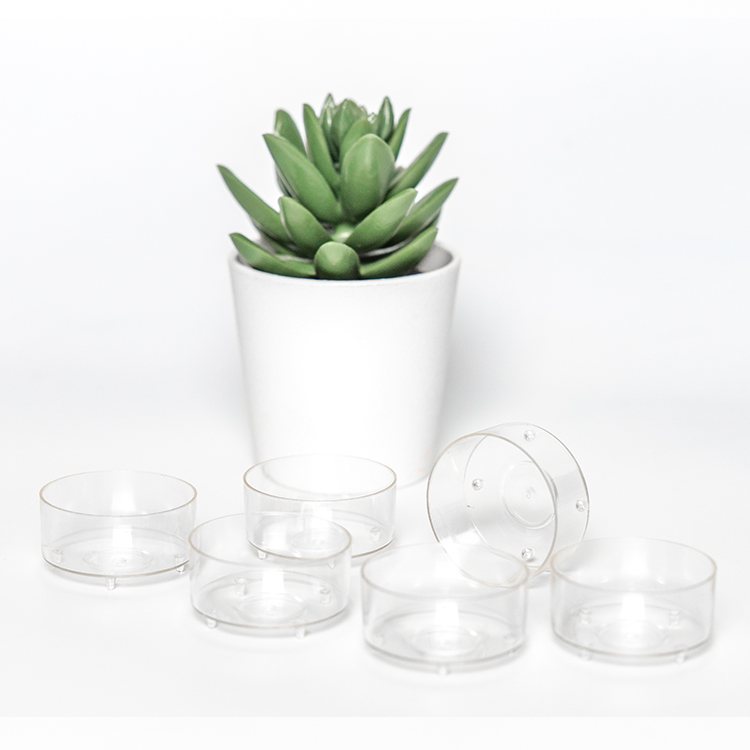 pc102 home decorate empty transparent pc tealight container plastic candle cups