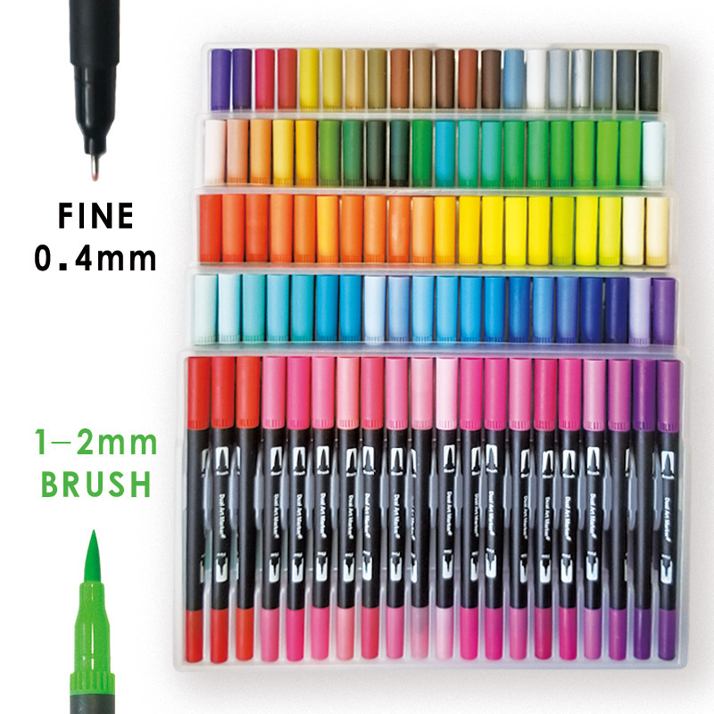 Amazon Hot Selling 132 Colors Dual Tips 0.4 mm Bullet Point Tip Fine Line Sketch Lettering Watercolor Brush Drawing Marker Pen