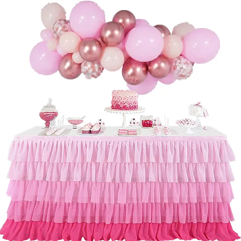 6ft Pink Tutu Table Skirt for Rectangle Round Tables Chiffon Table Cloth for 1st Birthday Party Decorations Baby Shower