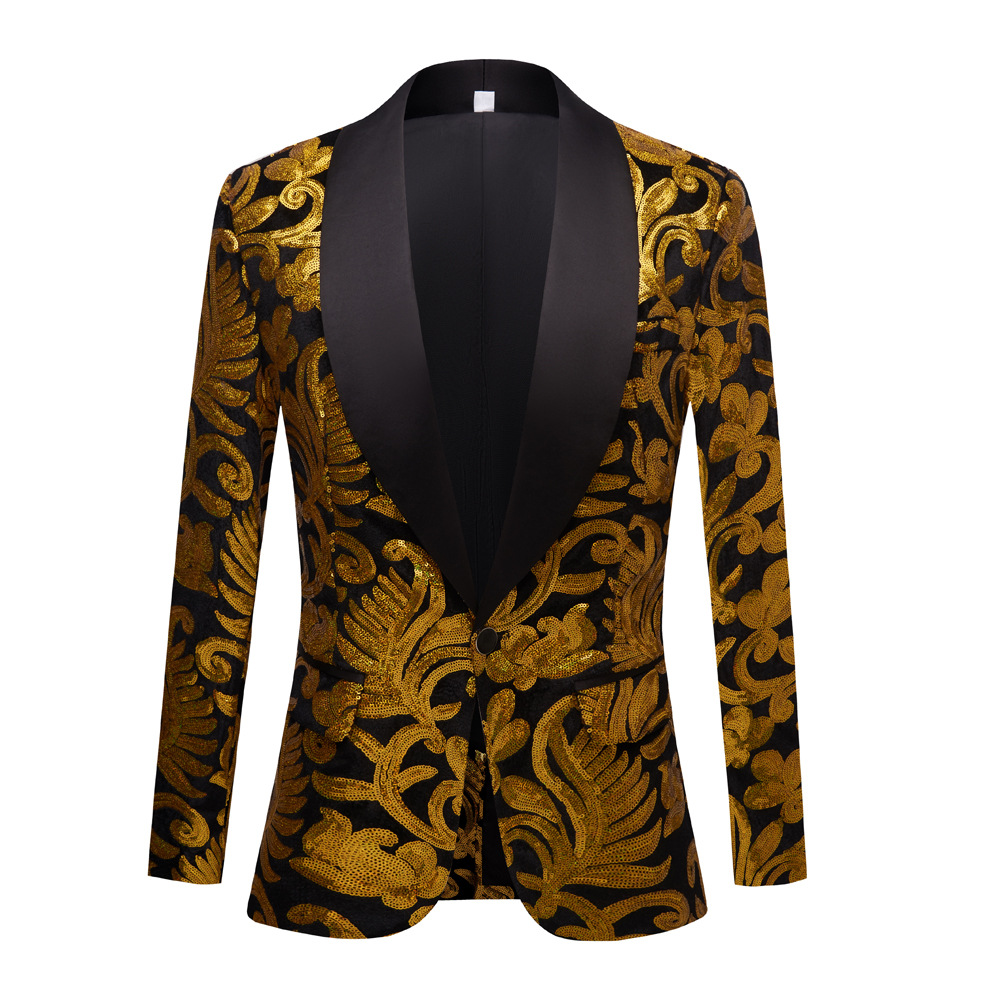 Trendy Flannel Design Tuxedo Suit Men's Blazers Personality Slim Fit Shiny Sequin Blazer For Men Grooms Suits