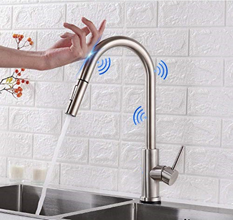 Сенсорный экран кухонный кран умный сенсорный датчик водопроводной воды с тянуть вниз опрыскиватель, смарт-бар кран с 2 расход воды режимов