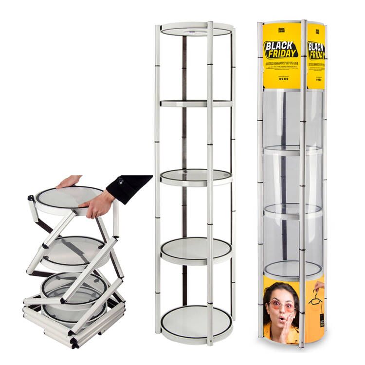 Folding Portable Cosmetics Upright Display Showcases With Lighting  Exhibition Show Case Tower With Led Light