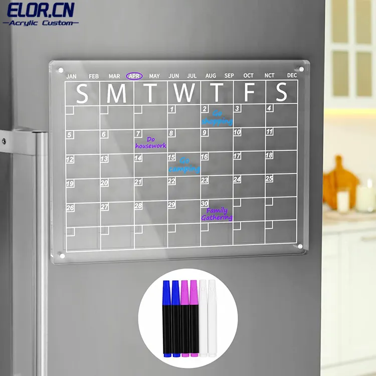 Elor Magnetic Transparent Acrylic  Weekly Monthly Planner Board Message Record Board Dry Erase Board With Markers For Fridge