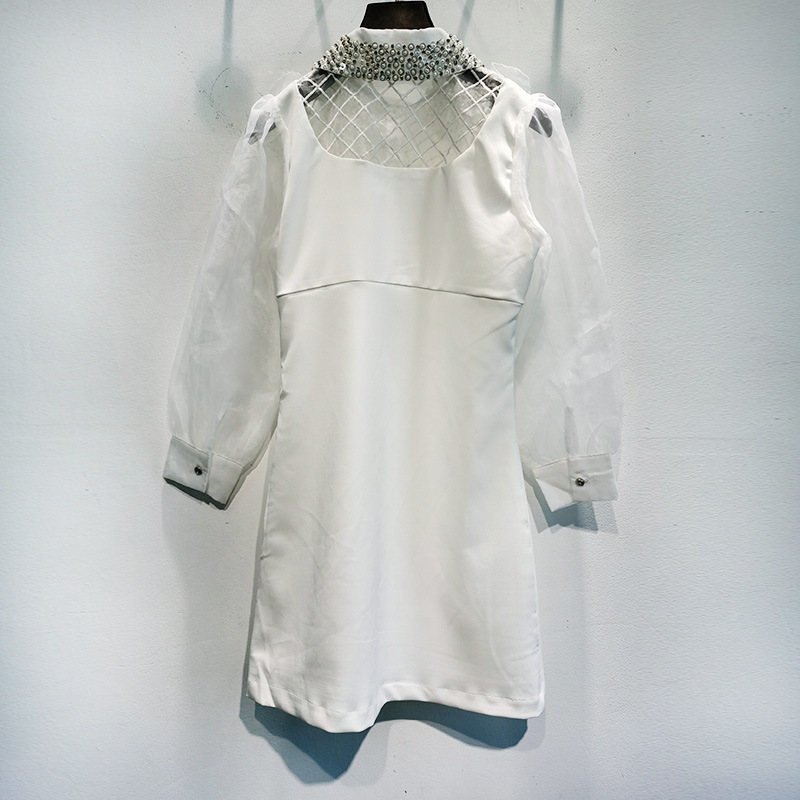 Autumn and winter new fashion versatile nail bead mesh stitched elegant casual dresses