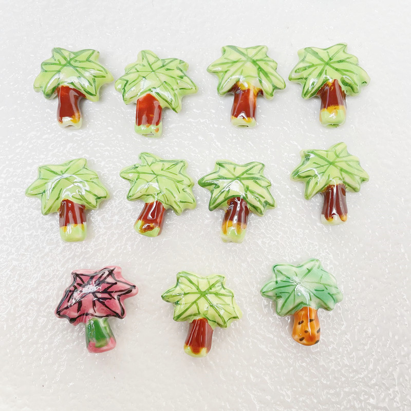 Wholesale new style Hand painted coconut tree ceramic beads for jewelry making findings