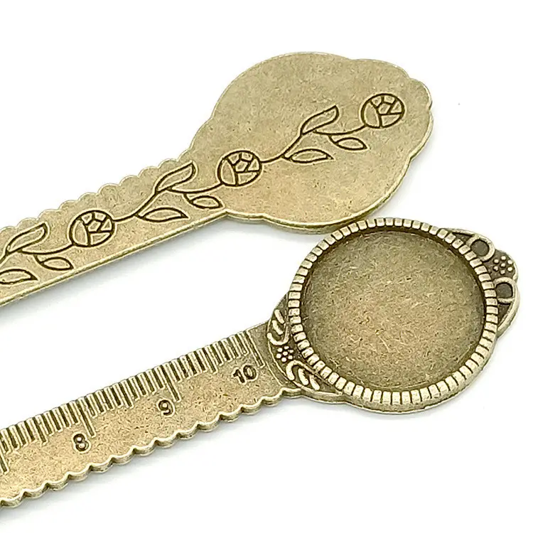 Antique Silver tone/Antique Bronze Classic Ruler Bookmark Pendant Charm 20mm Cabochon/Cameo Base Setting Tray Bezel