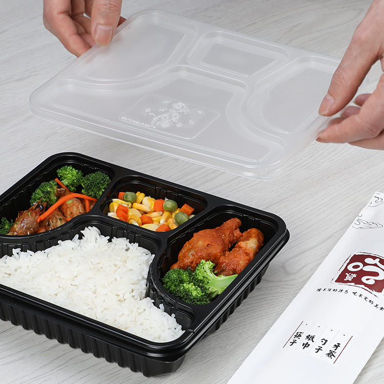 Пластиковые пищевые одноразовые ланч-боксы bento с 4 отделениями, контейнер, коробка для выноса