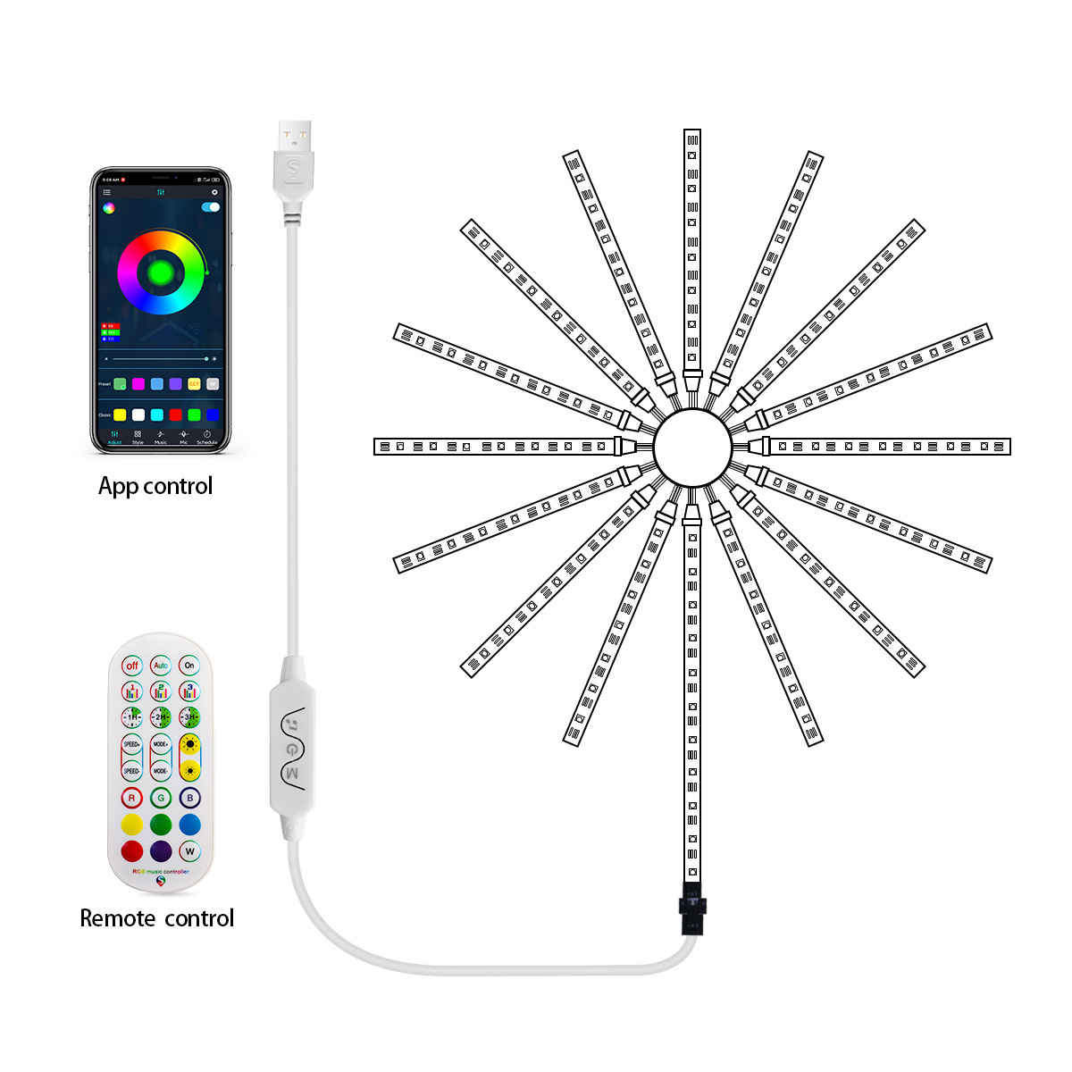Dream Color Firework Lights with Remote Control High Music Control Starburst Led Strip Lights Fireworks Led Lights 224 LEDS