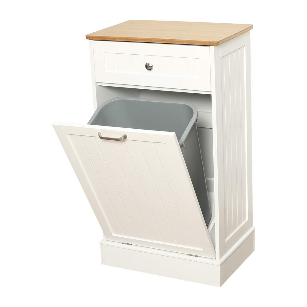 Amazon hot selling Tilt-Out Trash Bin Can Cabinet Solid Wood & Removable Bamboo Cutting Board Hideaway Trash Holder for Trash Di