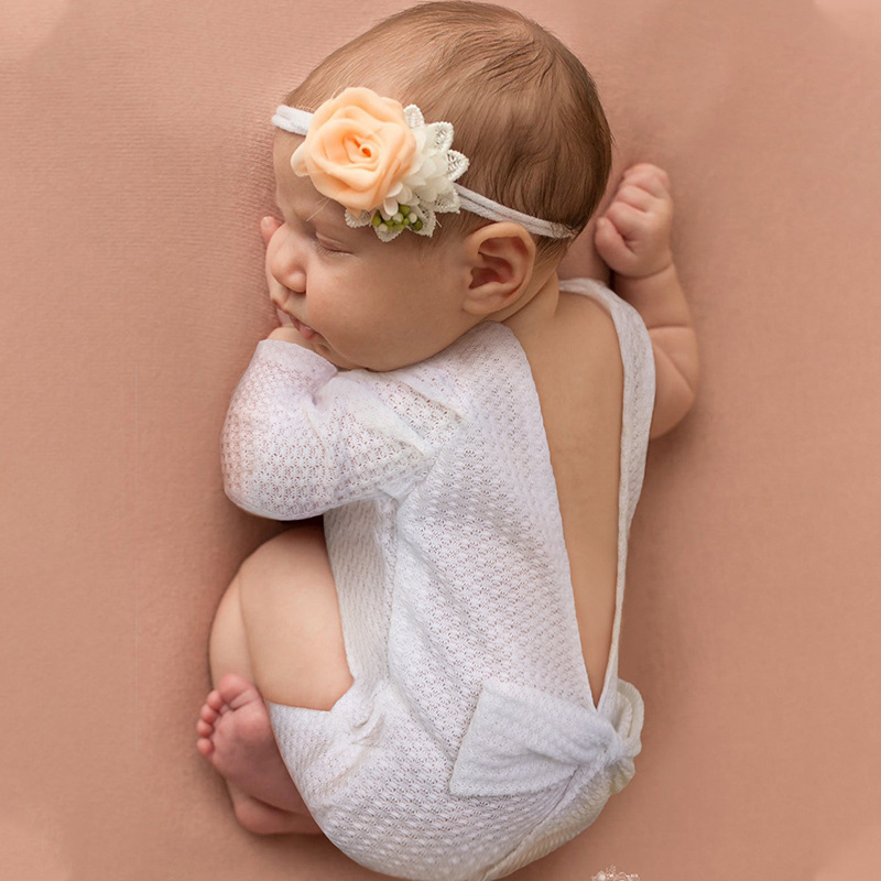 European American Children Photography Clothing No hat Long Sleeve Jumpsuit Baby Back Bow Crochet Newborn Take Photo Wear