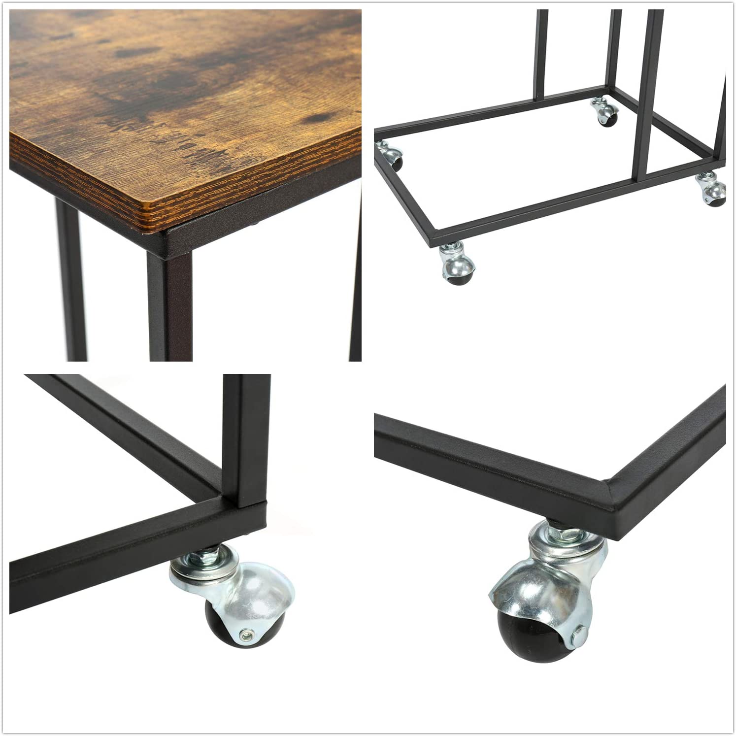 Modern c shaped end table cheap kitchen bedroom metal side table with wheel