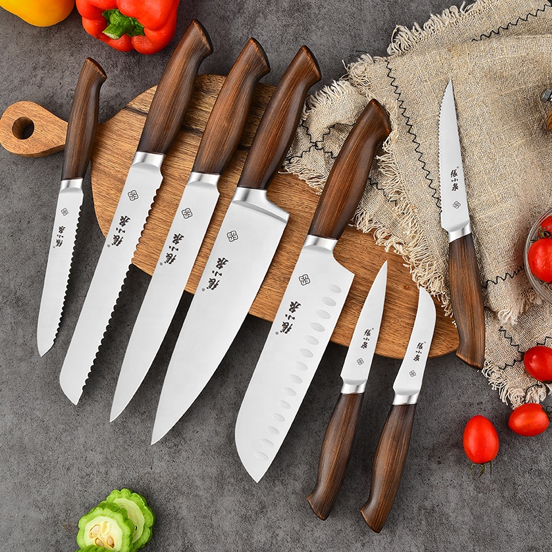 8 Pcs Stainless Steel Forged Head Kitchen Knife Set with Wood Grain Handle