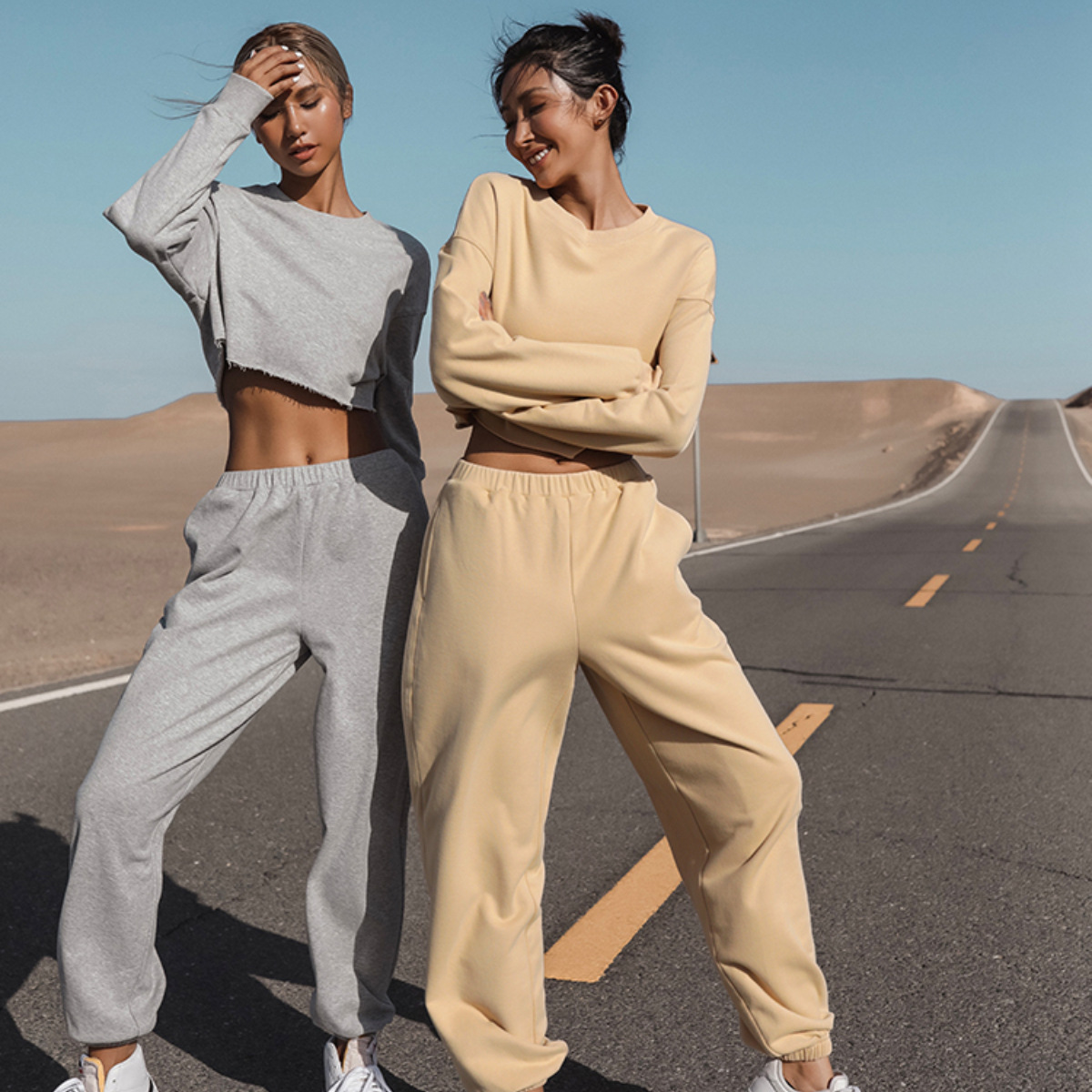 2021 Winter Two Piece Set Women Clothing Soild Color Streetwear Sportswear Crop Top Hoodies Set Sweatsuit Set