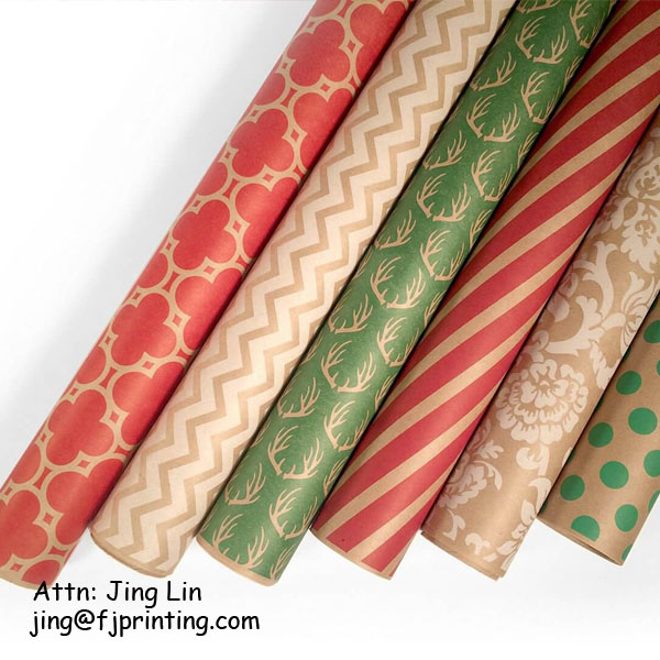 Custom printing disposable high end stationary packaging white natural brown kraft gift wrapping paper