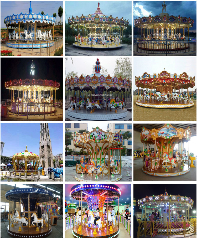 Commercial entertainment equipment fiberglass merry go around kids electric merry go round carousel