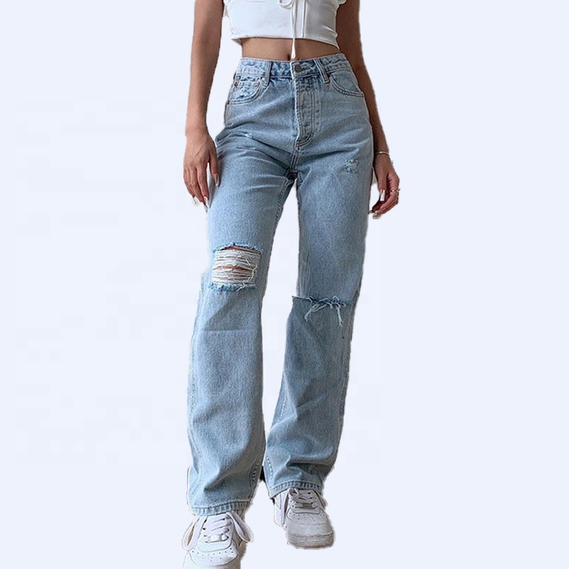 Pantalon Femme 2020 Pantalones Jins Vaqueros Rasgados Bootcut Jeans Chaqueta de Jeans Pantalones de Mujer Denim Mom Jeans