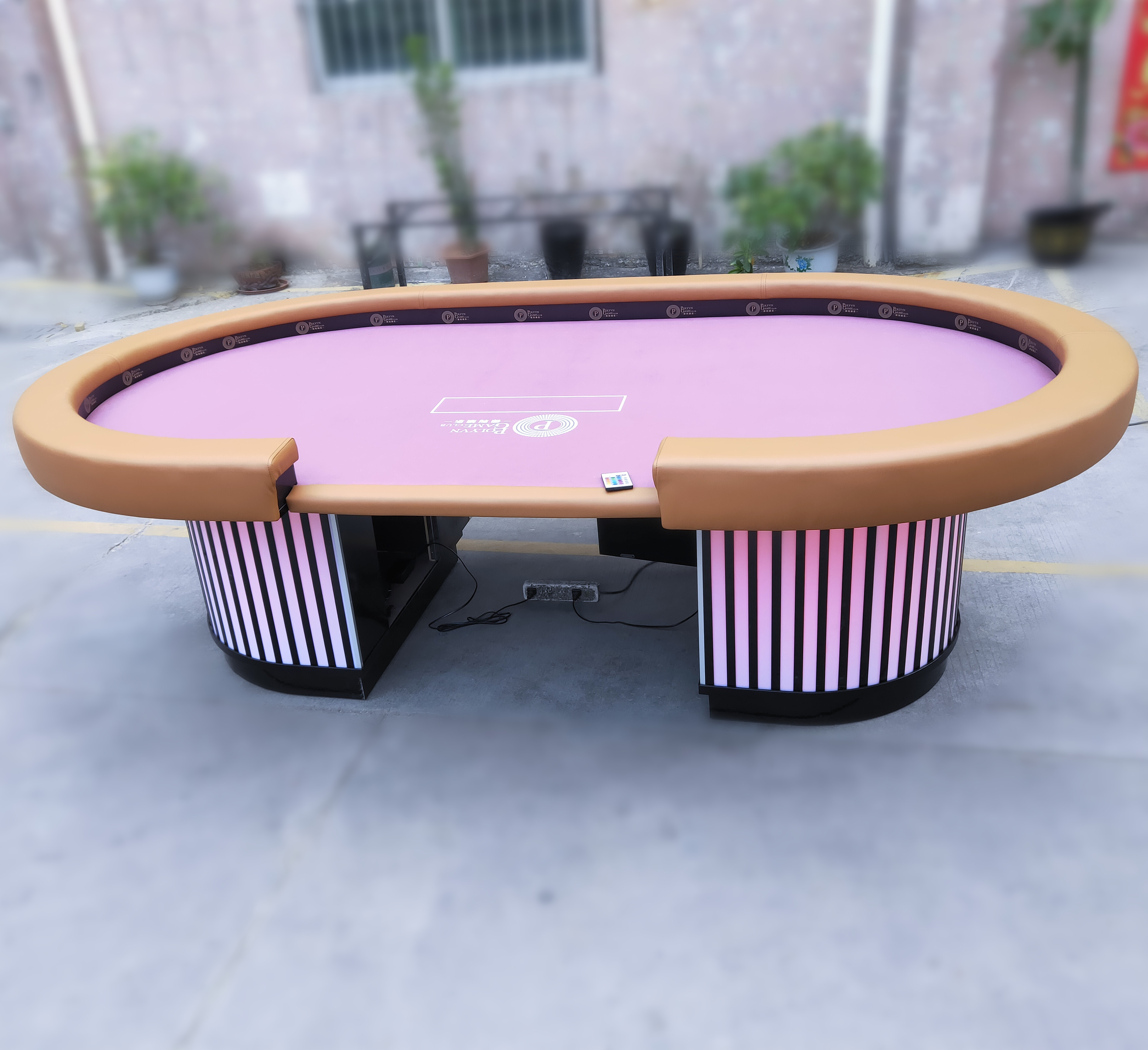Luxury Texas Hold'em Poker Table with Colorful Light in the Table Side