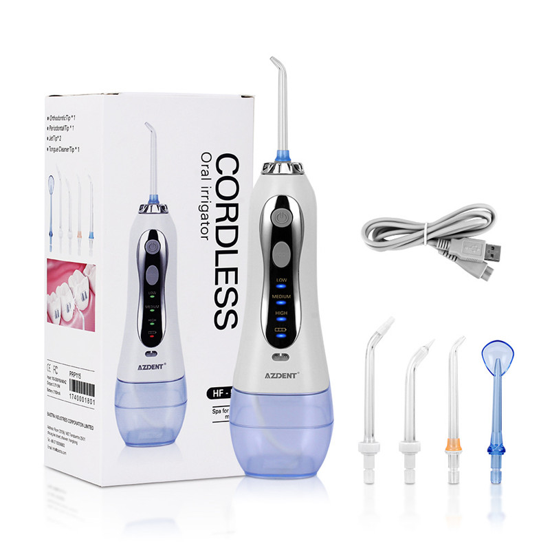 AZDENT HF-5 Portable Water Dental Flosser USB Rechargeable Water Jet Floss Tooth Pick 5 Jet Tip 300ml Oral Irrigator