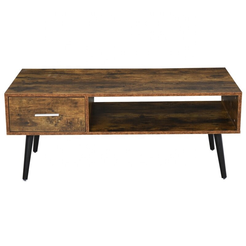 Rustic Brown Coffee Table Coffee Cabinets With Drawer And Storage For Living Room Bedroom