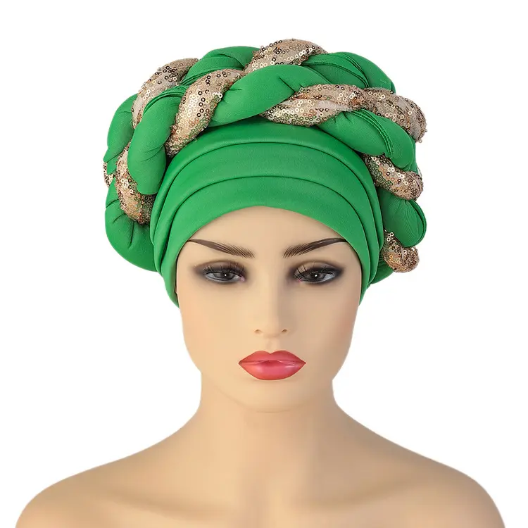 Muslim Braid Turban Cap Women Bandanas Turban Hat For Women Female Headscarf African Turban With Sequin