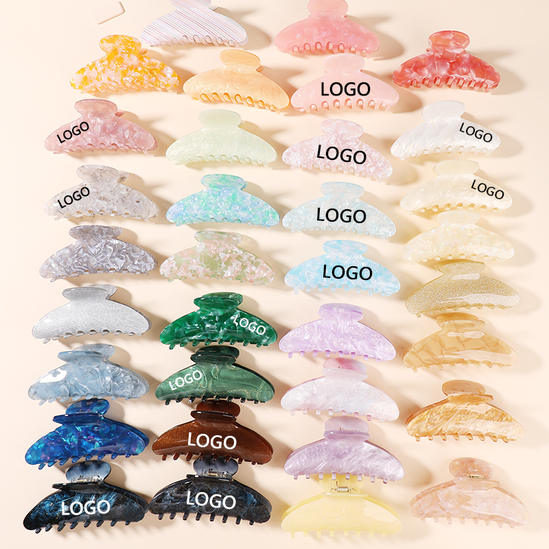 CUSTOM LOGO 3000+ COLORS mixed color cellulose acetate acrylic large size hair claws clips for women girls 222583