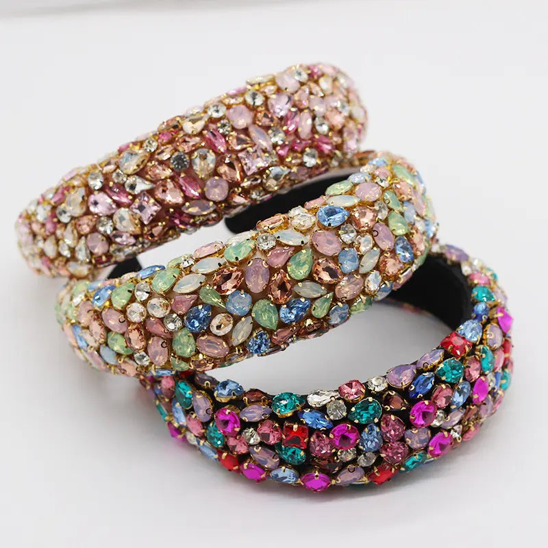 Hair jewelry accessories luxury baroque head band rhinestone colorful crystal hairband diamond headband for women party