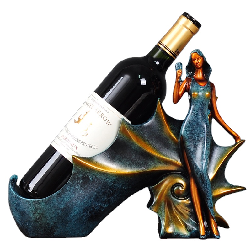 Fancy Tall Tabletop Single Wine Accessory Bottle Holder, Unique Women Shaped Sturdy Sculpture Wine Bottle Holder