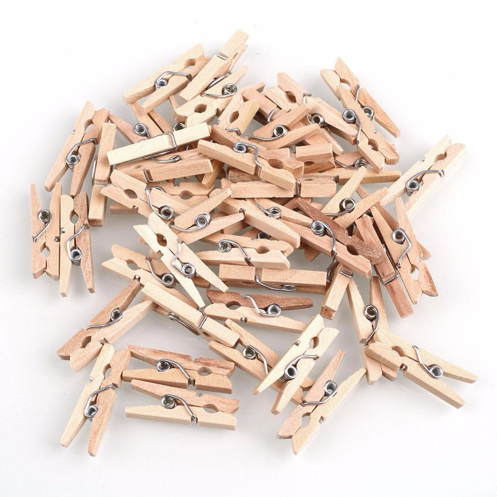 Customizable Wooden Wooden Letters Photo Display Clips - 100PCS Mini 25mm Home Decor Wooden Clothespins
