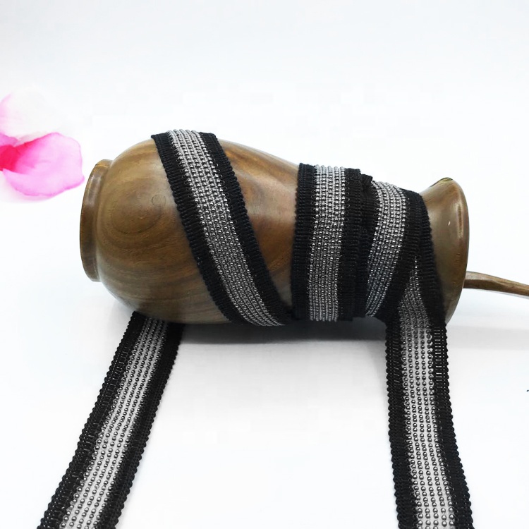 2.2CM customizable environmental protection polyester clothes decorating metal copper chain webbing