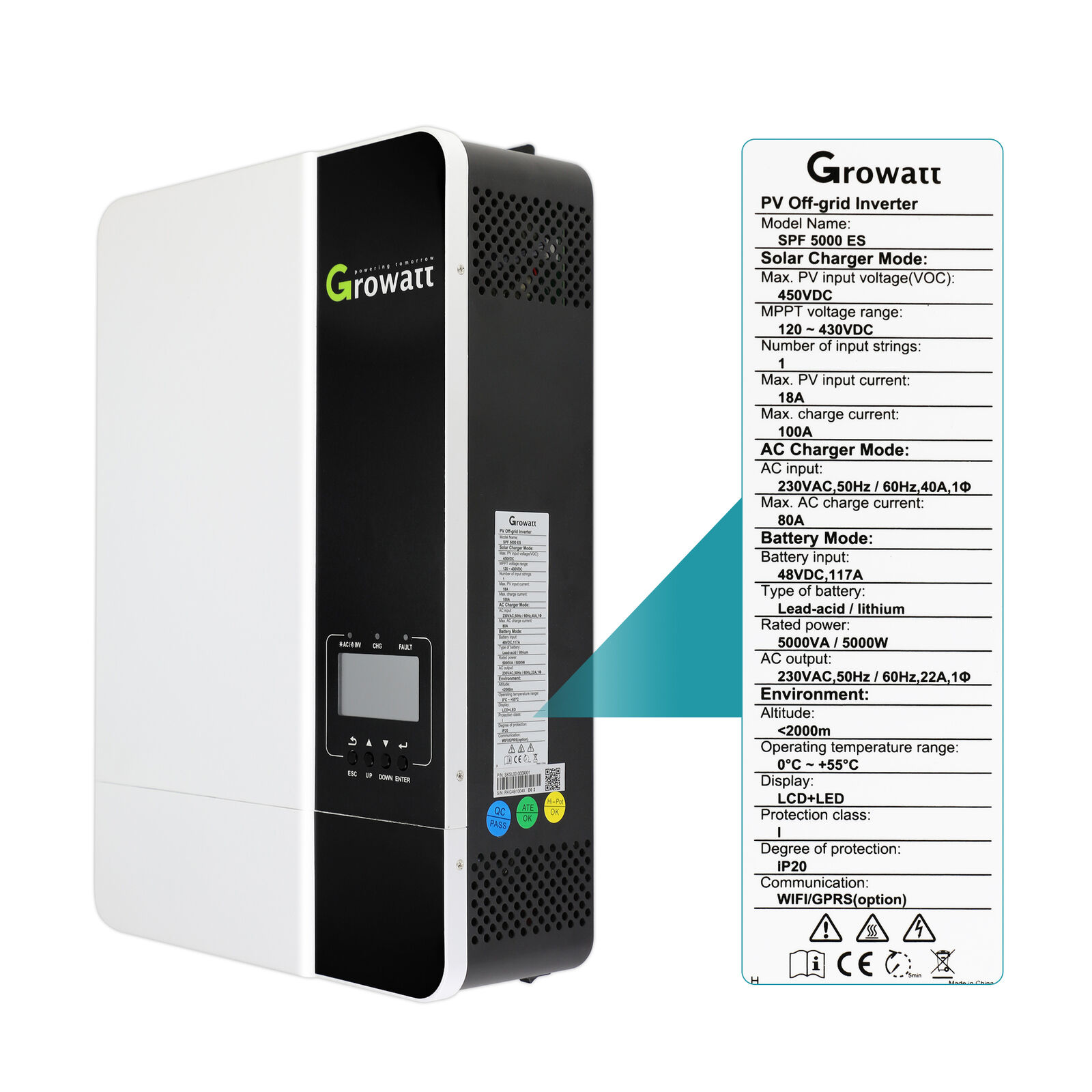 Growatt инвертор SPF 5000ES 5000W 3500 Вт 48vdc 5000VA 5KW Wifi контрольный покинуть сетку солнечной инвертор