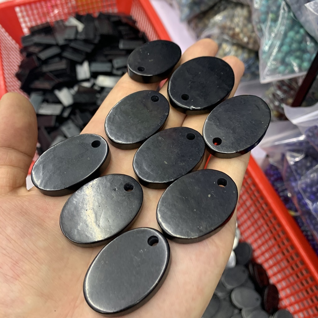 Beautiful 30mm 40*20*5.5mm Shungite Flat oval Square Jewelry Necklace Pendant