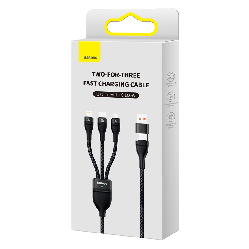 Кабель зарядный Baseus, USB + Type C на Micro USB + Lightning + Type C, 100 Вт, 1,2 м